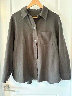Uniqlo Jersey Overshirt Boxy Relaxed Button Down Dark Green Size m